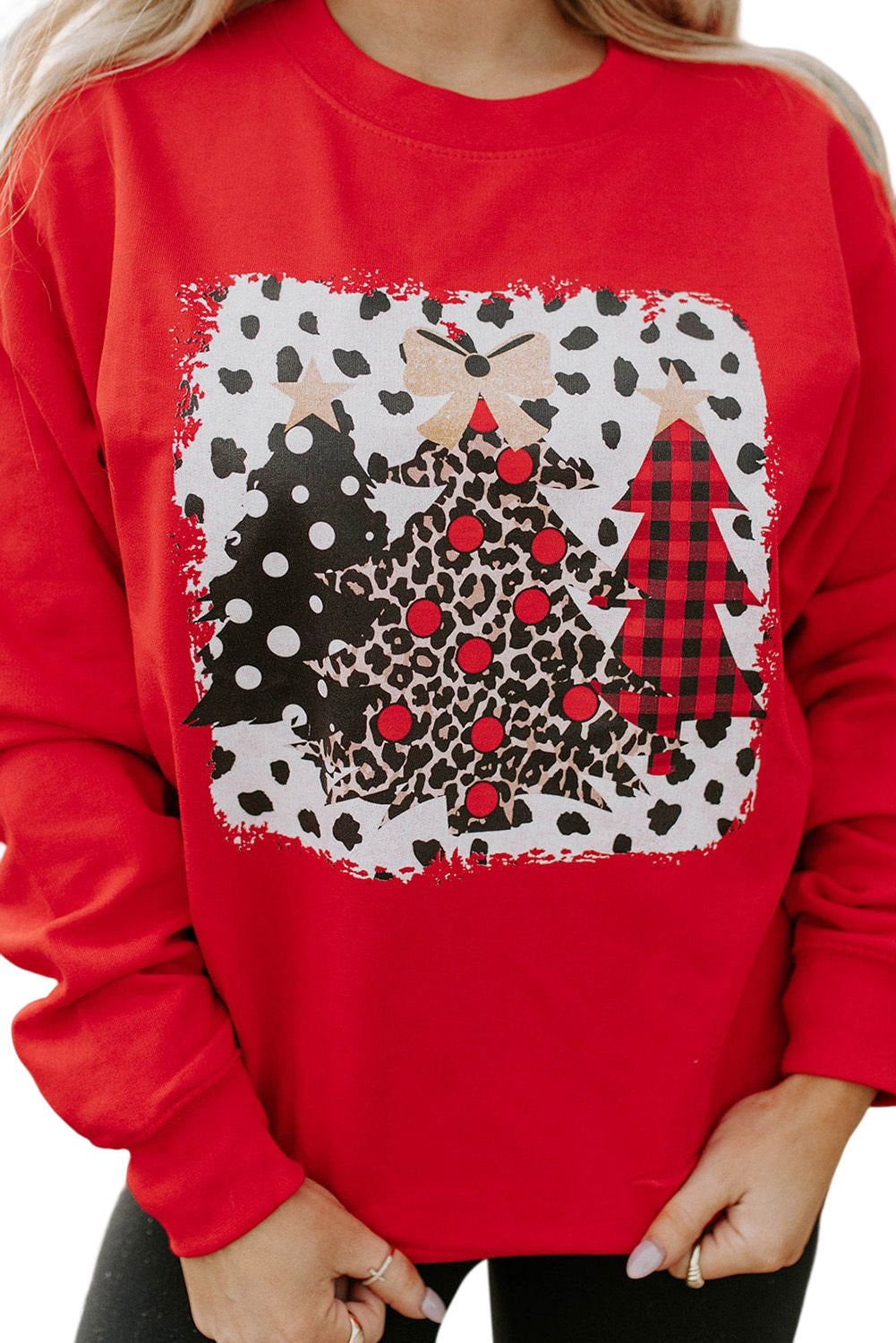 Red Multi Christmas Tree Pattern Casual Sweatshirt