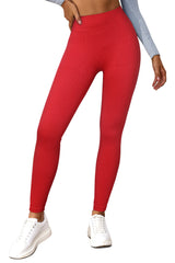 Red Solid Seamless Ribbed Sports Leggings