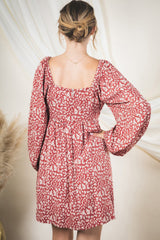 Red Square Neck Leopard Print Babydoll Short Dress