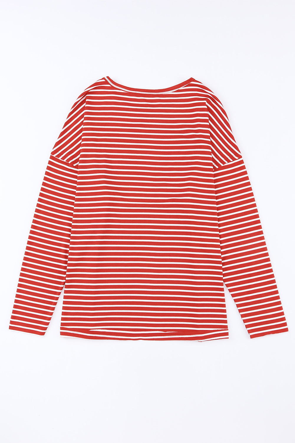 Red Striped Drop Shoulder Exposed Seam Long Sleeve Top