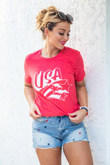 Red USA Stars Graphic Vintage Tee