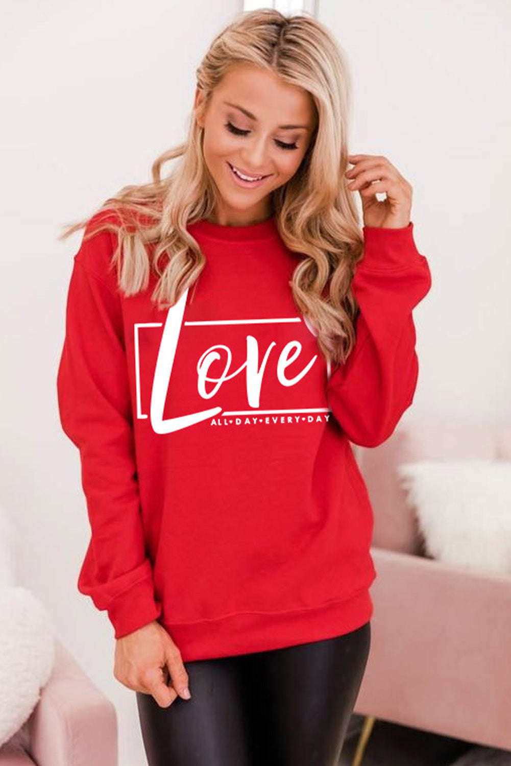 Red Valentine'S Day Love Graphic Sweatshirt