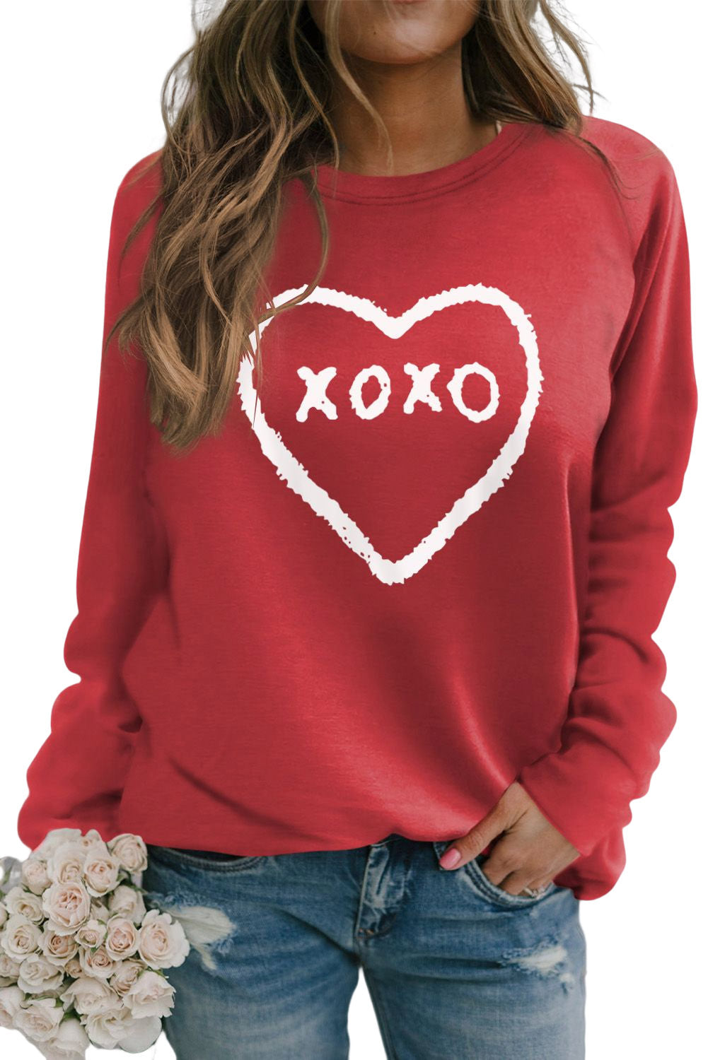 Red Xoxo Heart Pattern Print Valentines Sweatshirt