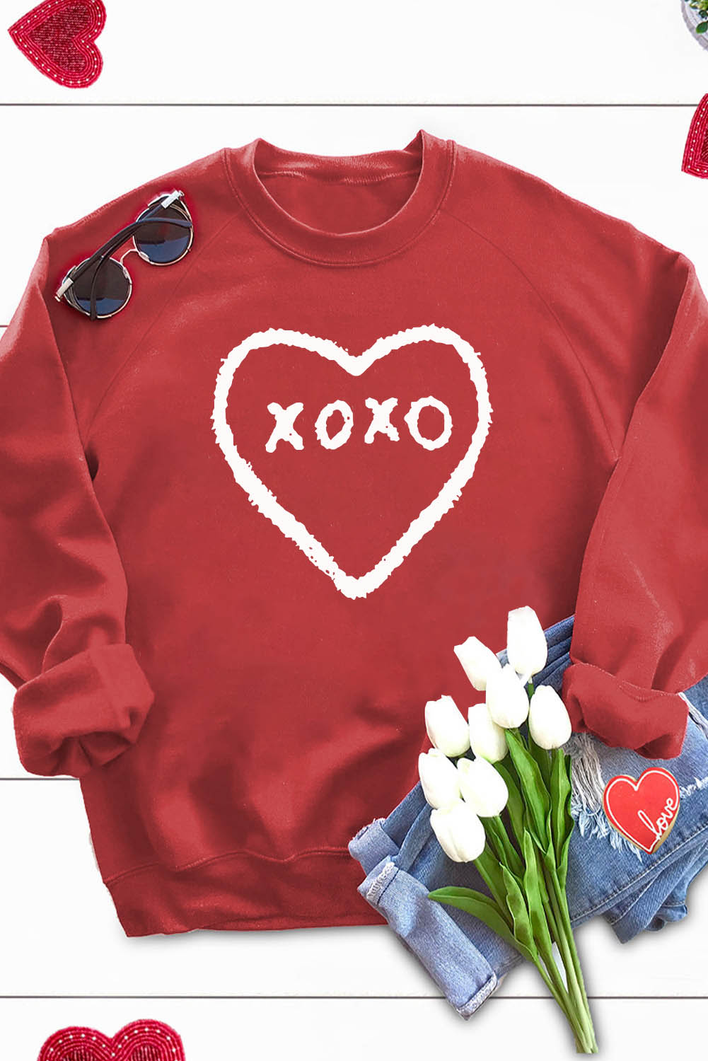 Red Xoxo Heart Pattern Print Valentines Sweatshirt