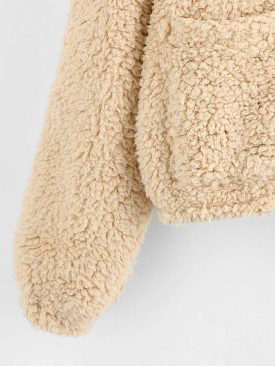 Reversible Hooded Pocket Drop Shoulder Teddy Coat