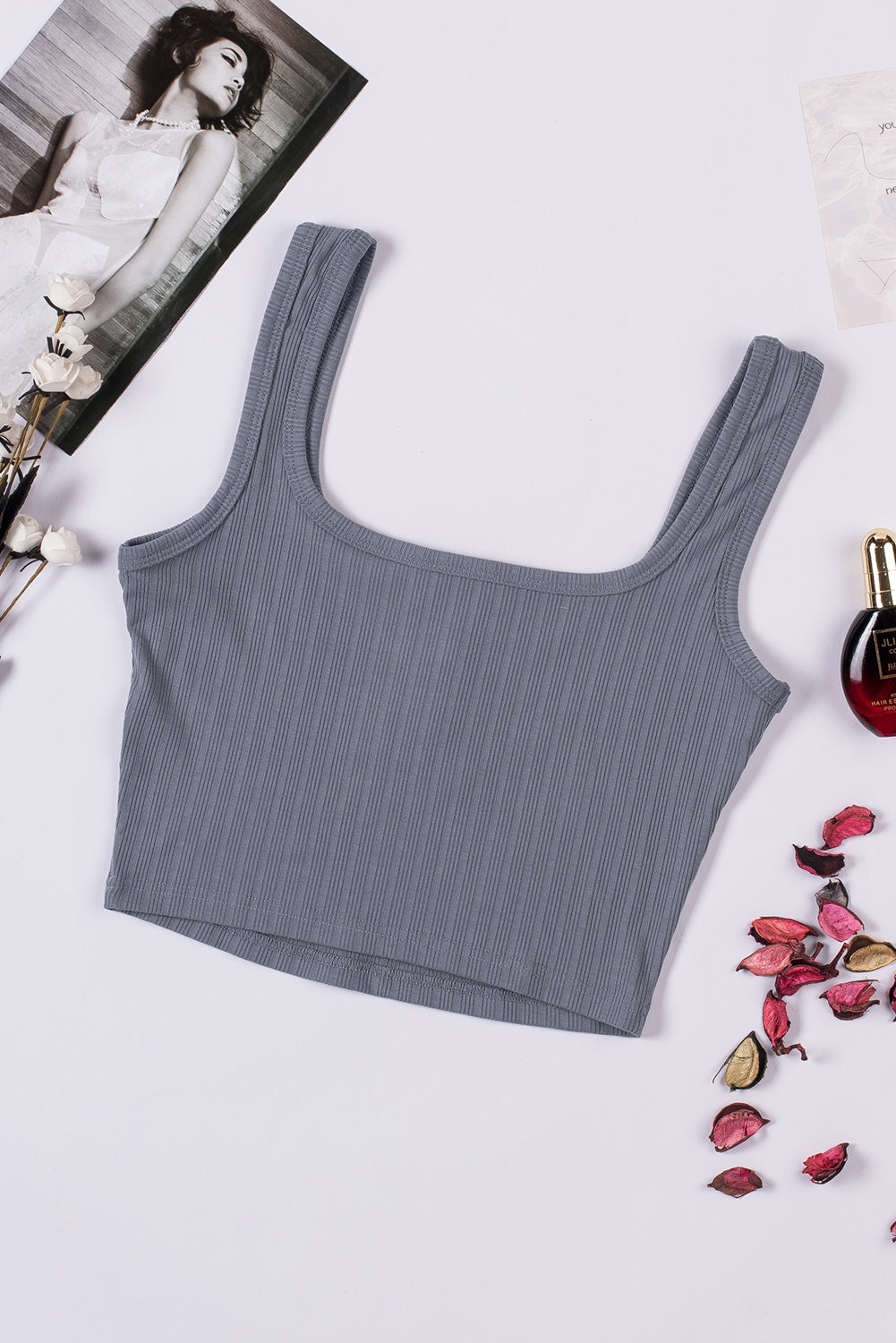 Ribbed Knit Henley Crop Tank