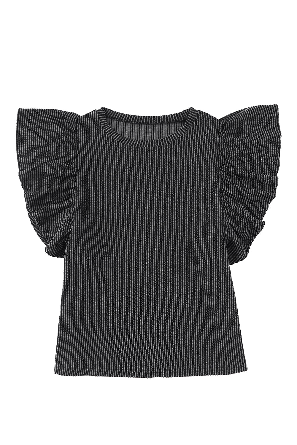 Ribbed Knit Ruffled Short Sleeve T Shirt