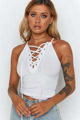 Ribbed Lace-up Slim Fit Tank Top