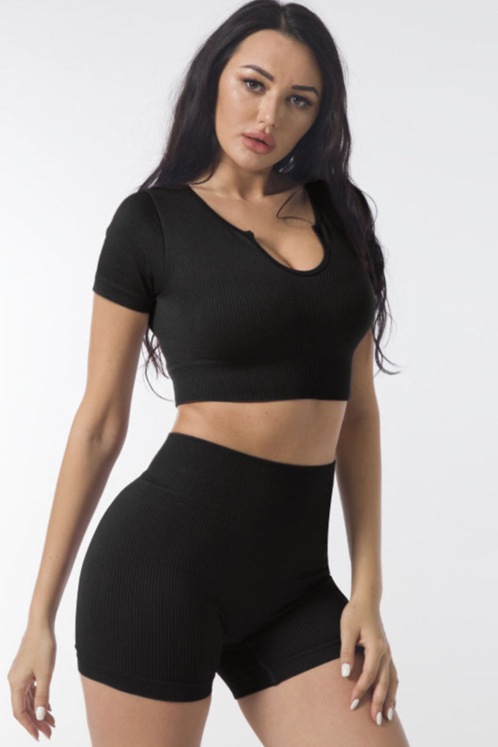 Ribbed Short Sleeve Cropped Active Top