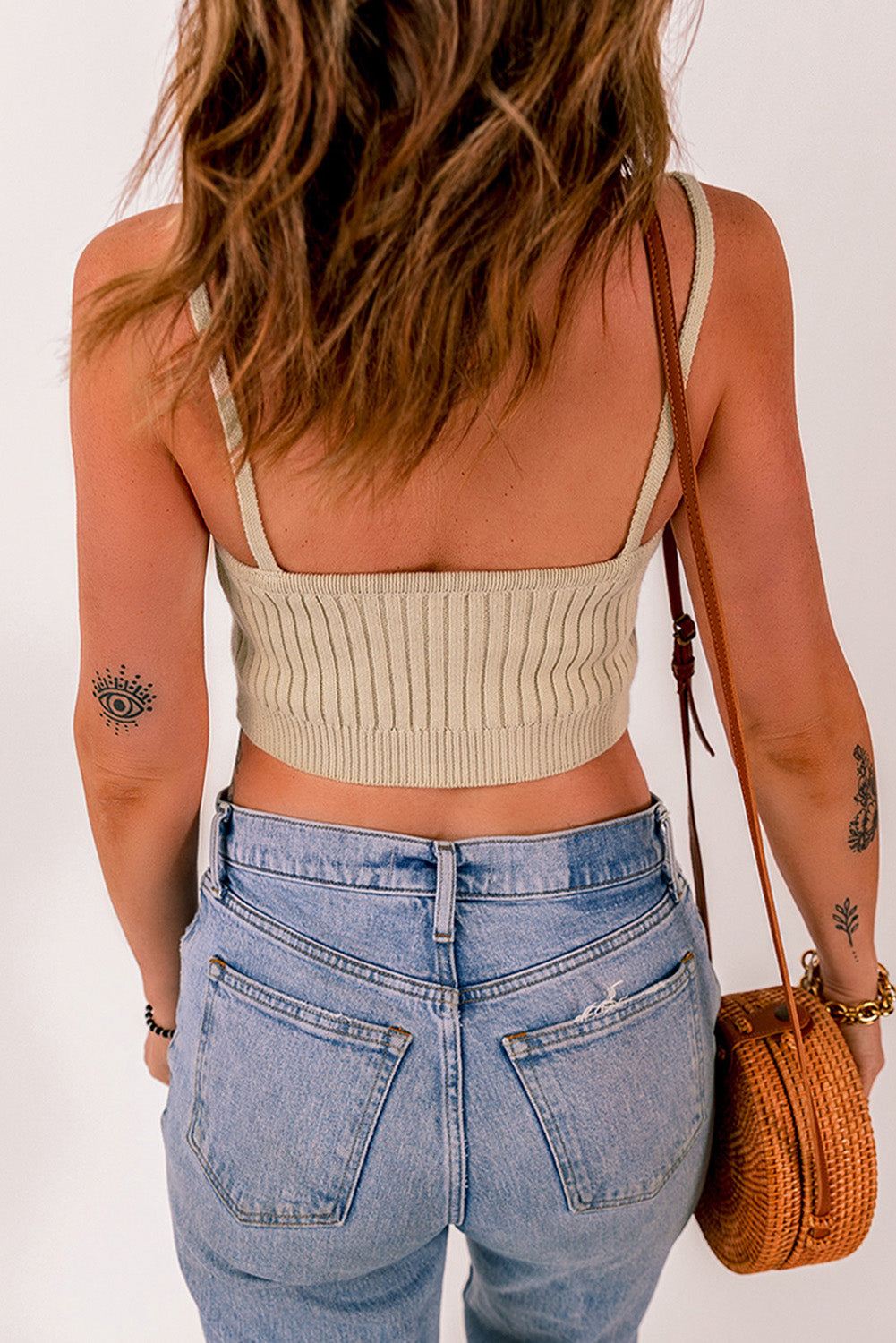 Ribbed Spaghetti Strap Cropped Knitted Tank Top