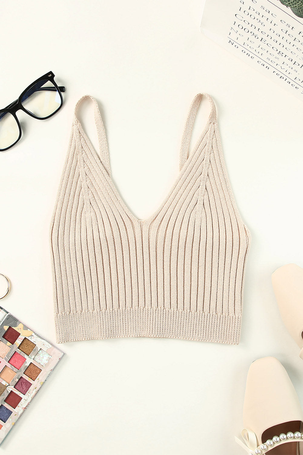 Ribbed Spaghetti Strap Cropped Knitted Tank Top