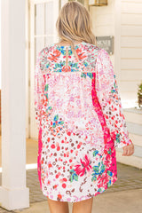 Rose Floral Long Sleeve Plus Size Shift Dress