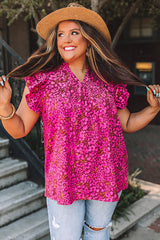 Rose Floral Print Ruffle Sleeve Plus Size Shift Top
