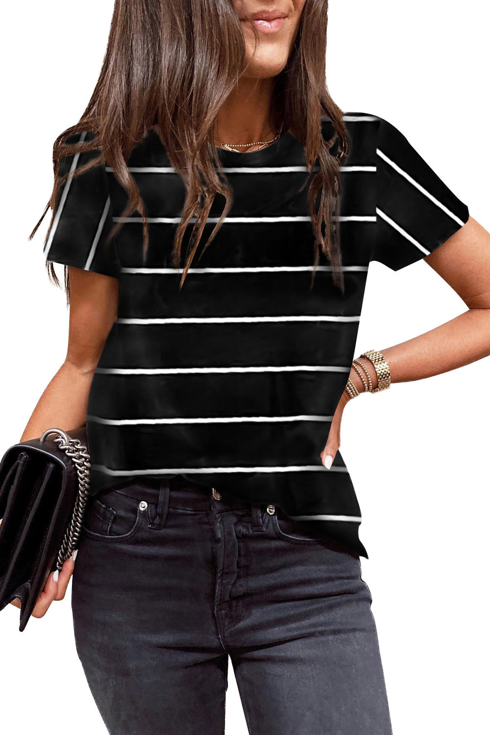 Round Neck Striped Print T-Shirt