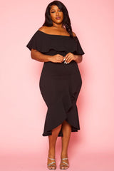 Ruffled Off Shoulder High Low Plus Size Dress