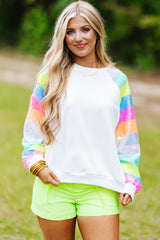 Sequin Color Block Raglan Sleeve Pullover Sweatshirt