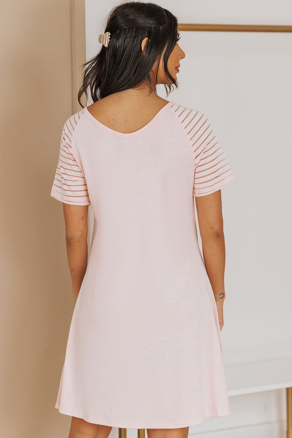 Sheer Striped Short Sleeve Flare T-Shirt Mini Dress