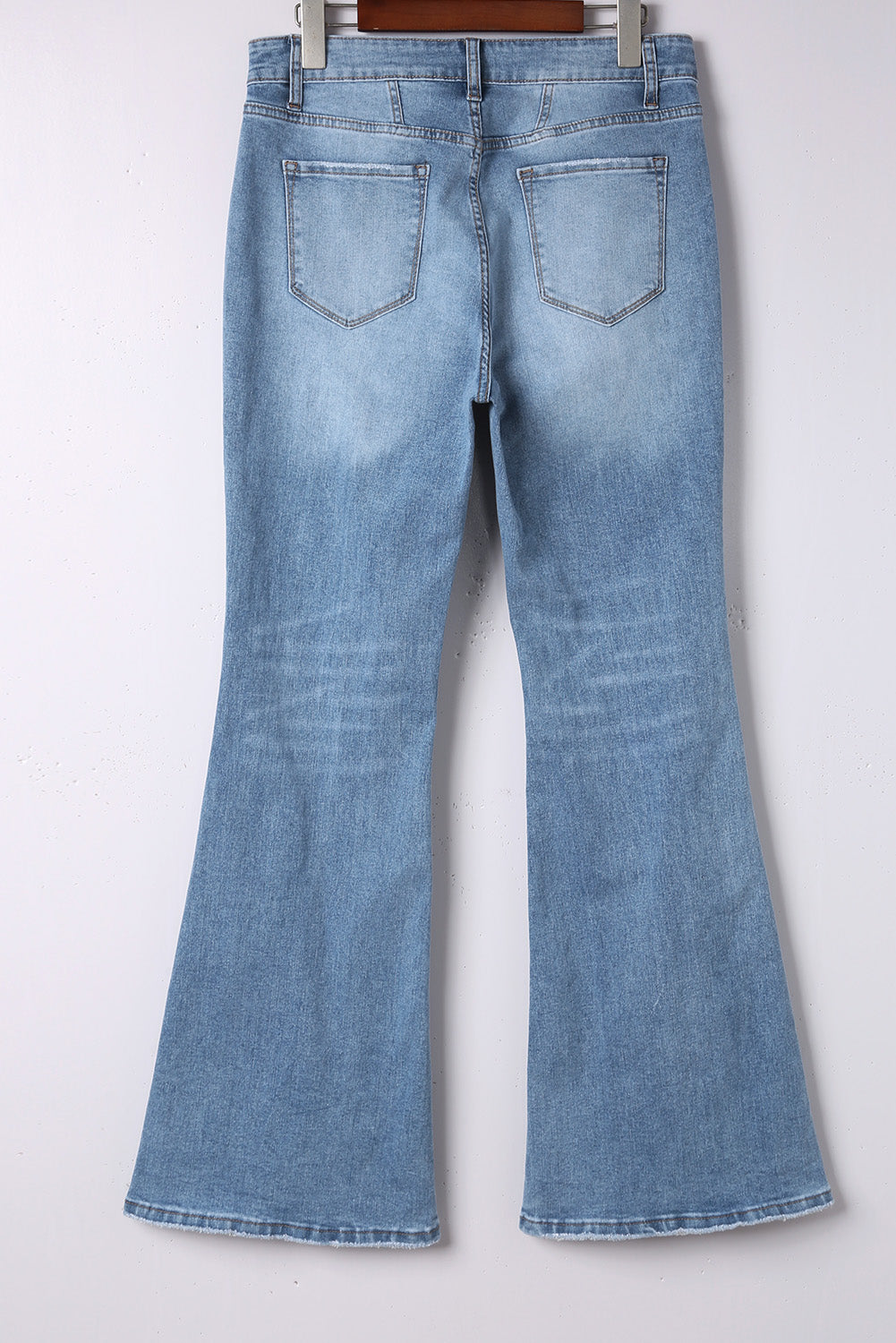 Sky Blue Button Fly Seamed Flare Jeans