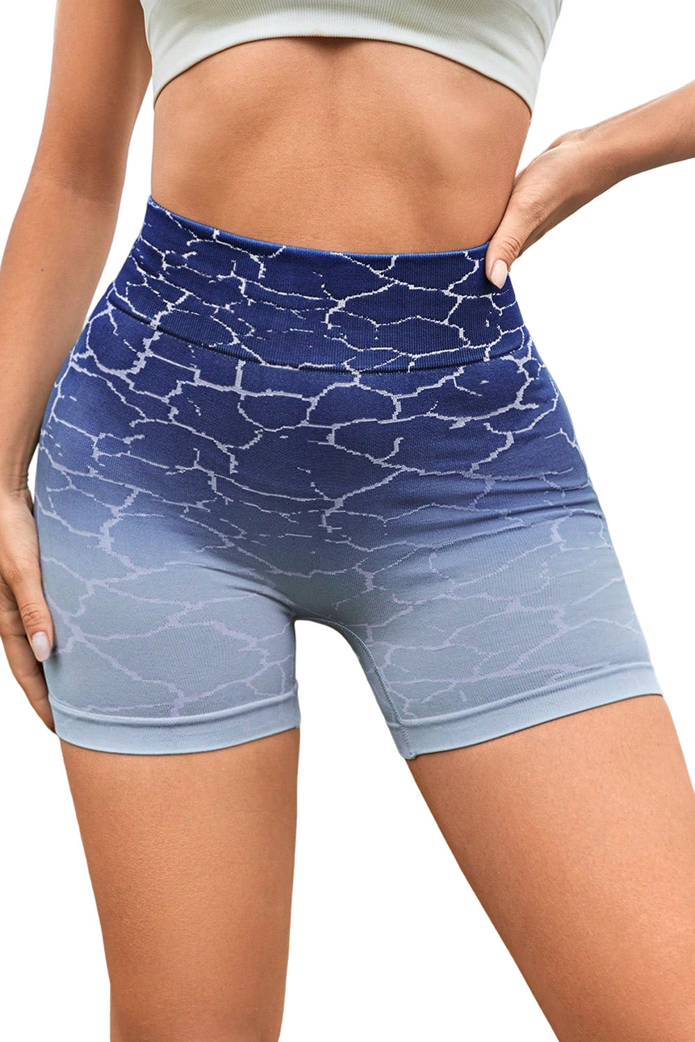 Sky Blue Gradient Tie-dye Printed Butt-lifting Active Shorts