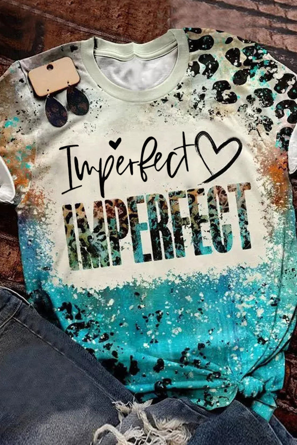 Sky Blue Imperfect Western Fashion Letters Graphic Tee