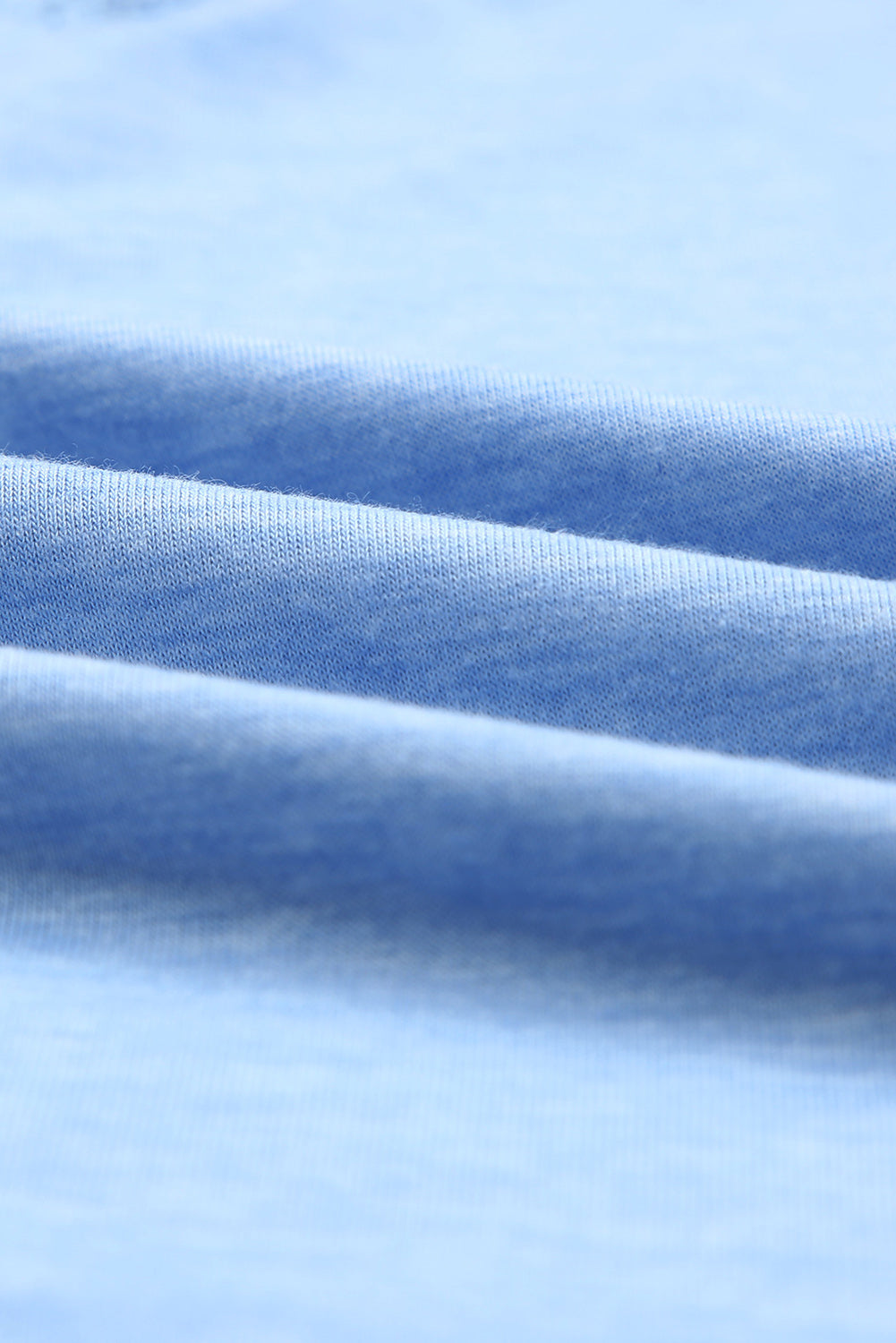 Sky Blue Lacy V Neck Striped Sleeve T-Shirt