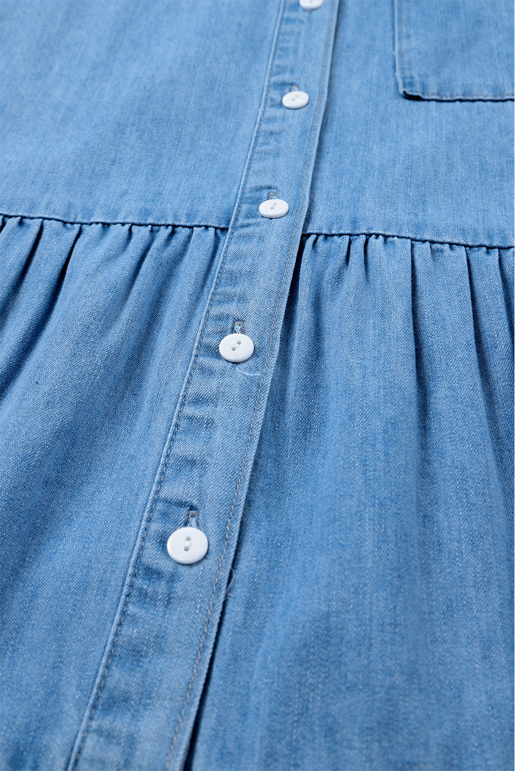 Sky Blue Ruffled Denim Full Buttoned Midi Dress