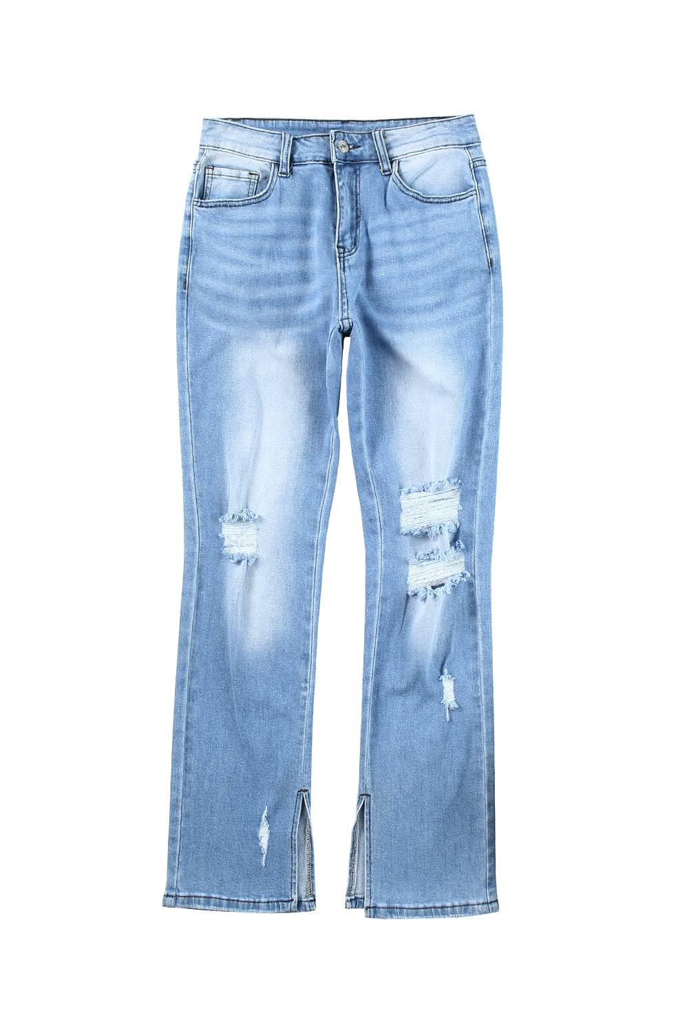 Sky Blue Side Splits Ripped Straight Leg High Waist Jeans