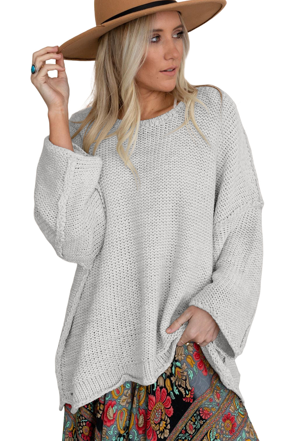 Slouchy Textured Knit Loose Sweater