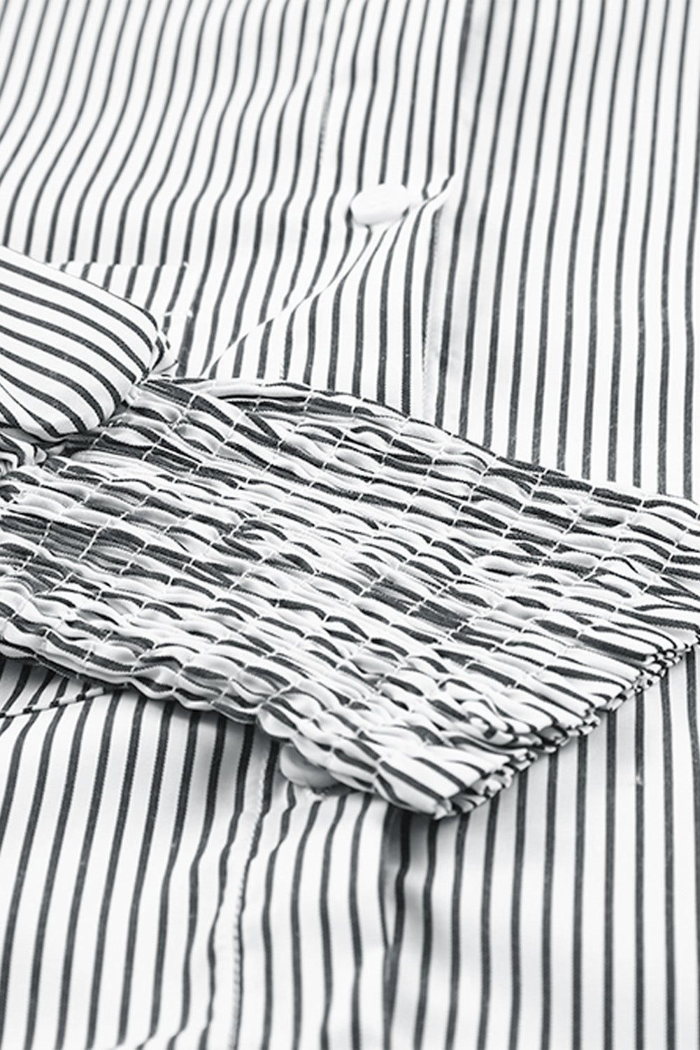 Smocked Cuffed Striped Boyfriend Shirt With Pocket