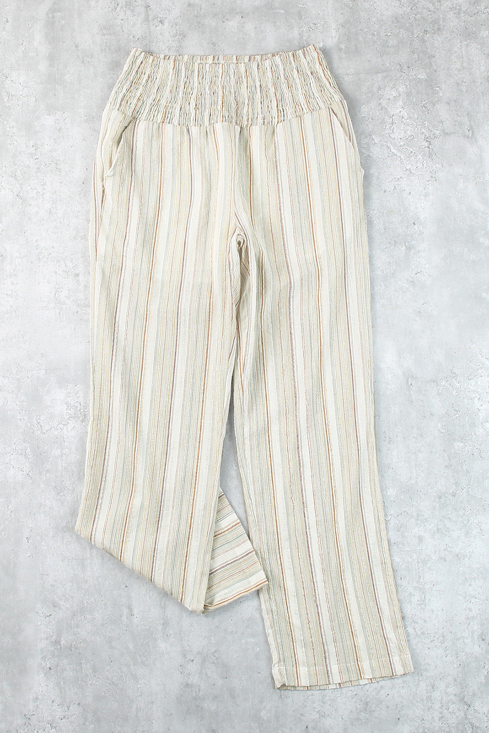 Smocked High Waist Stripe Pants