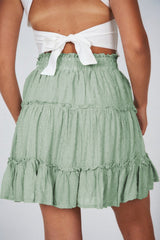 Smocked Waist Swiss Dot Frilled Tiered Mini Skirt