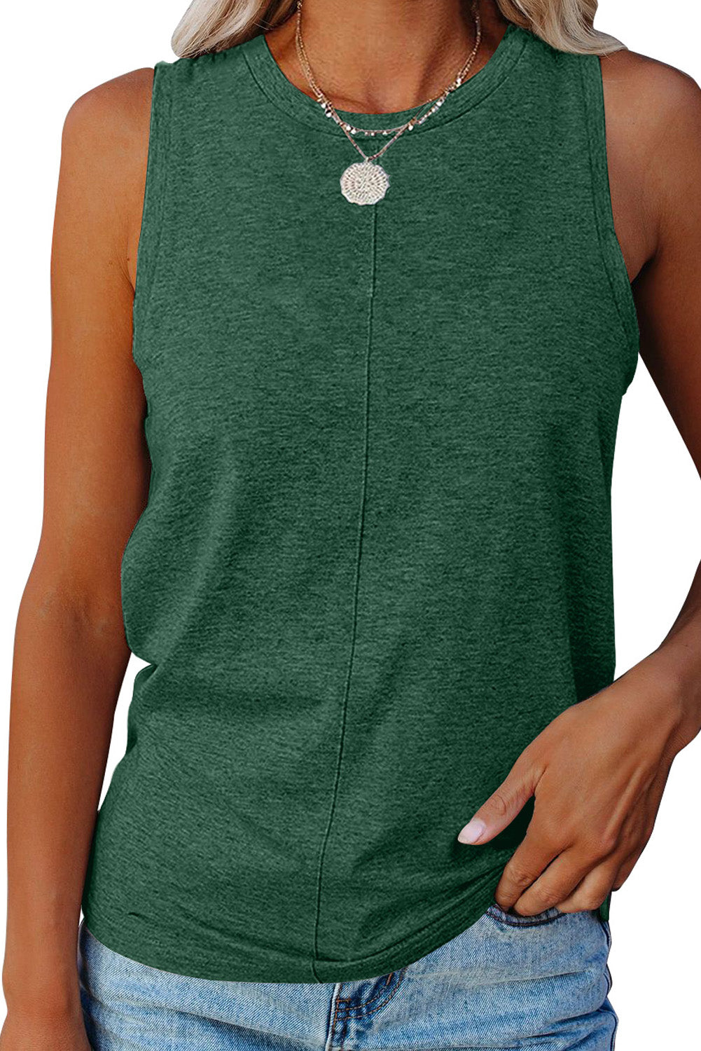 Solid Color Crewneck Sleeveless Top