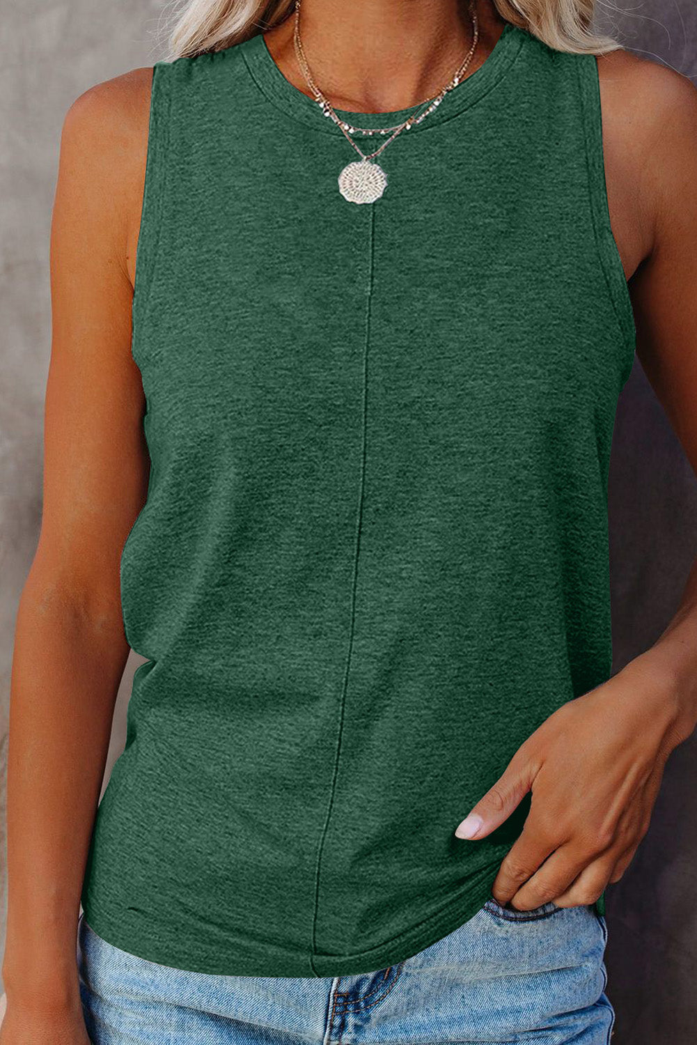 Solid Color Crewneck Sleeveless Top