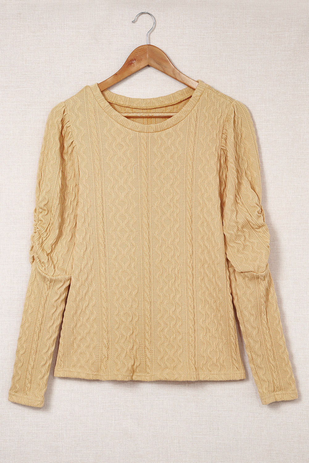 Solid Color Puffy Sleeve Textured Knit Top