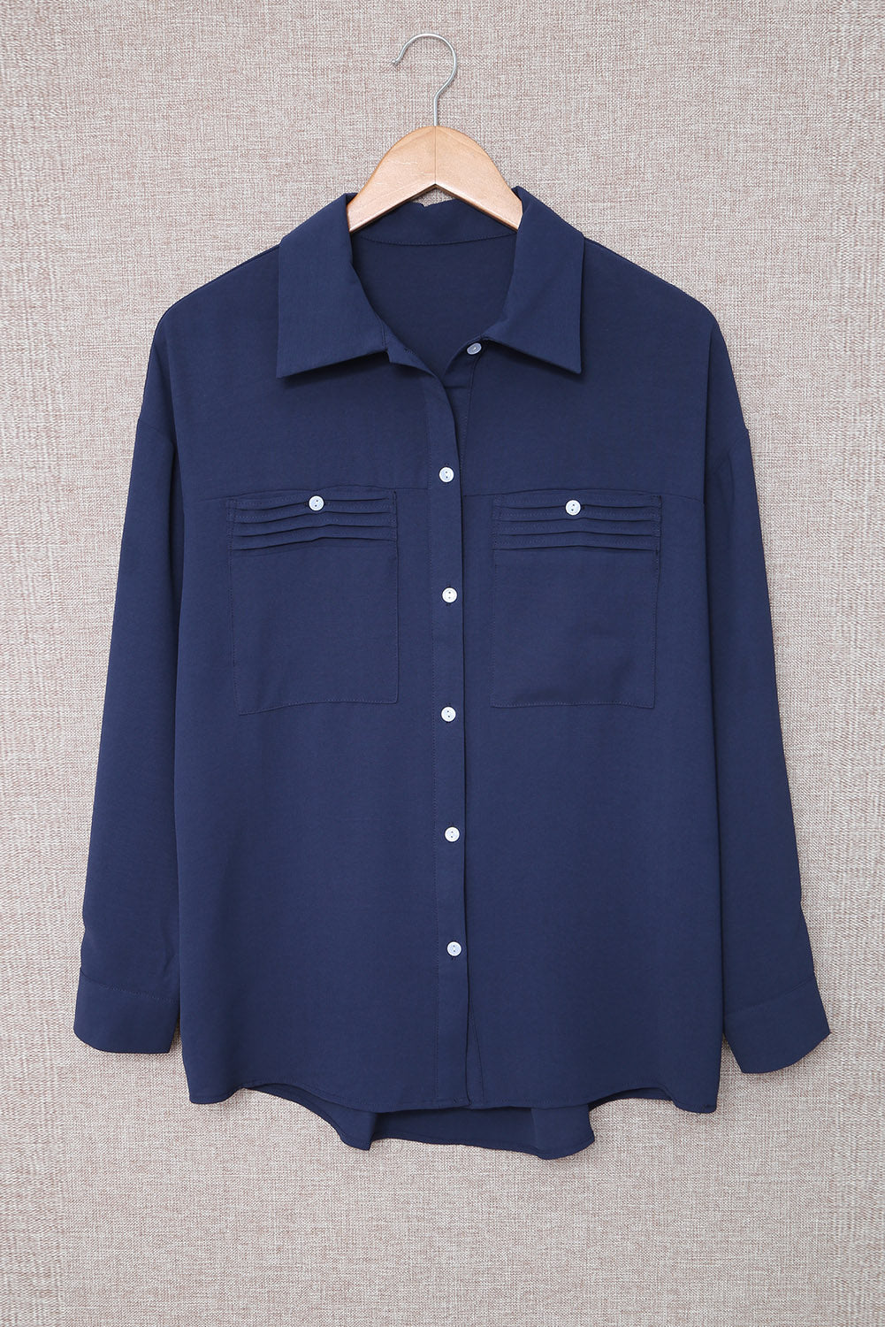 Solid Pocket Long Sleeve Button-Up Shirt