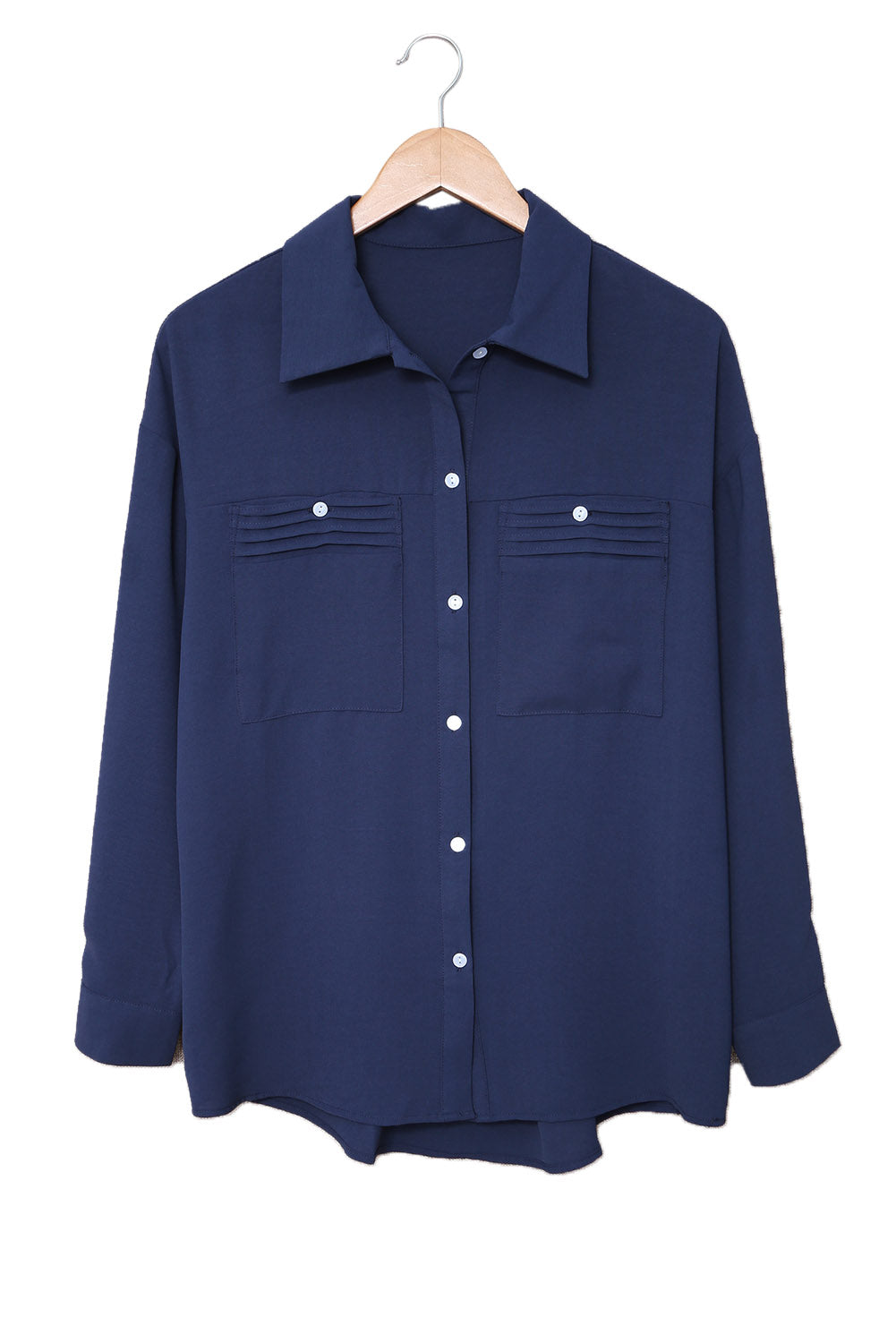 Solid Pocket Long Sleeve Button-Up Shirt