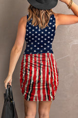 Stars Stripes USA Flag Print Wrapped Sleeveless Dress