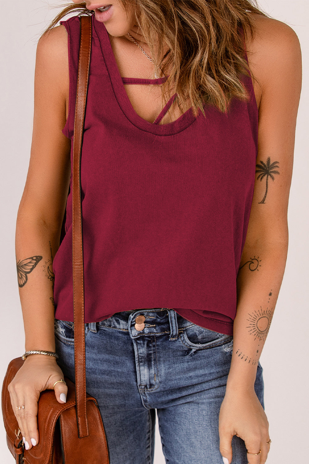 Strappy Hollow-Out Neck Tank Top