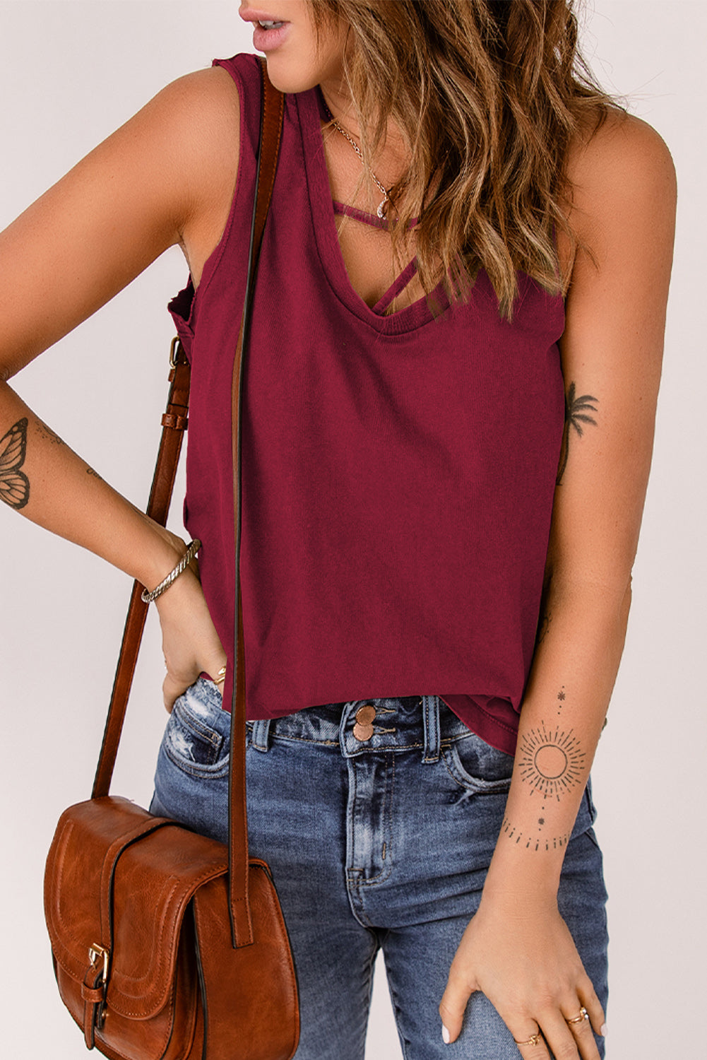 Strappy Hollow-Out Neck Tank Top