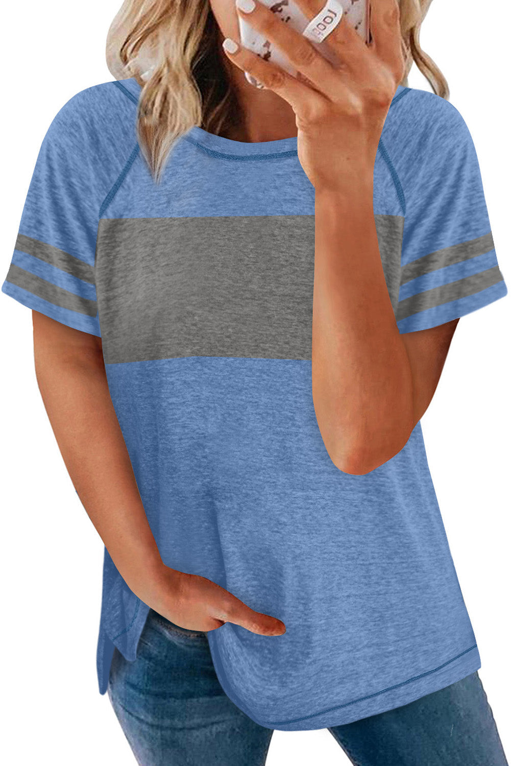 Stripe Sleeve Colorblock T-Shirt