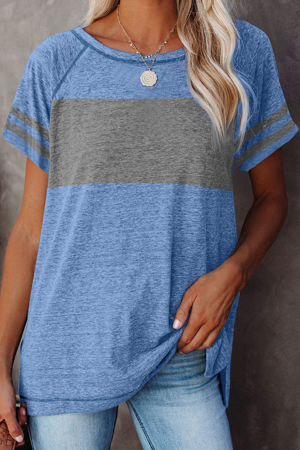 Stripe Sleeve Colorblock T-Shirt