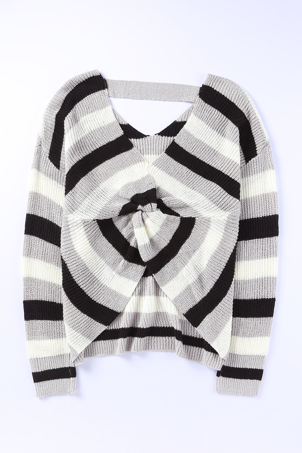Striped Color Block Cut Out Back Plus Size Sweater