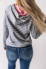 Striped Cowl Neck Hoodie With Pocket