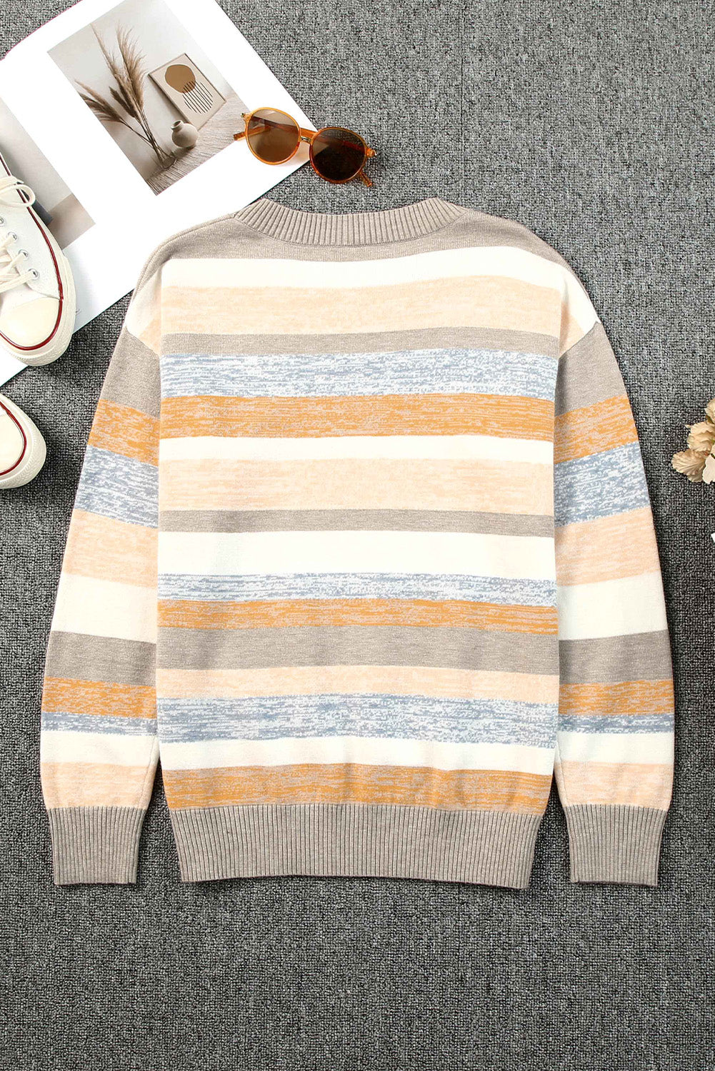 Striped Crew Neck Knitted Pullover Sweater