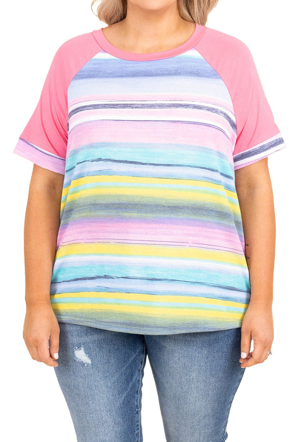 Striped Plus Size Raglan Sleeve Top