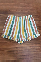 Striped Ruffle Hem Drawstring Shorts