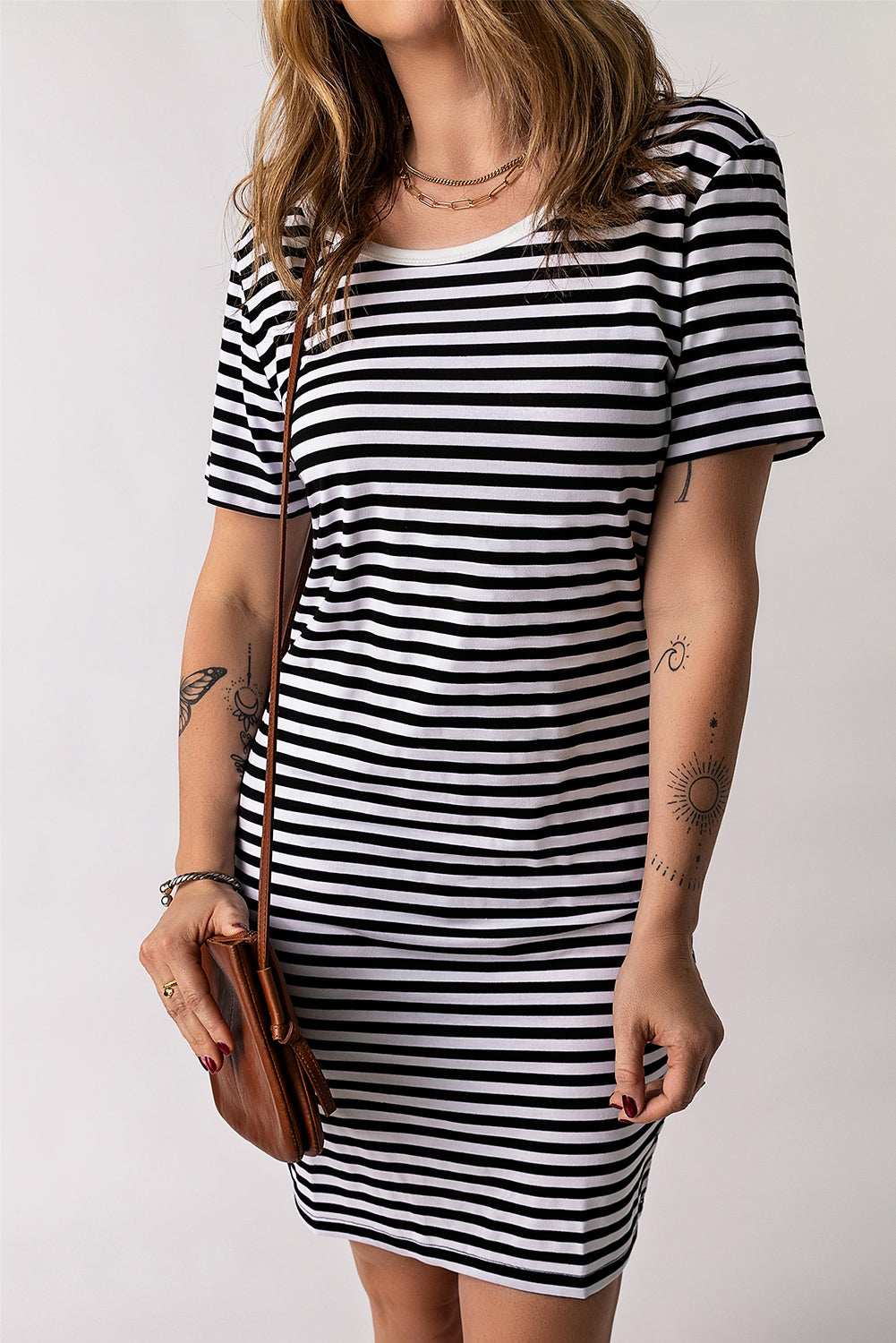 Striped Short Sleeve Midi T Shirt Dress