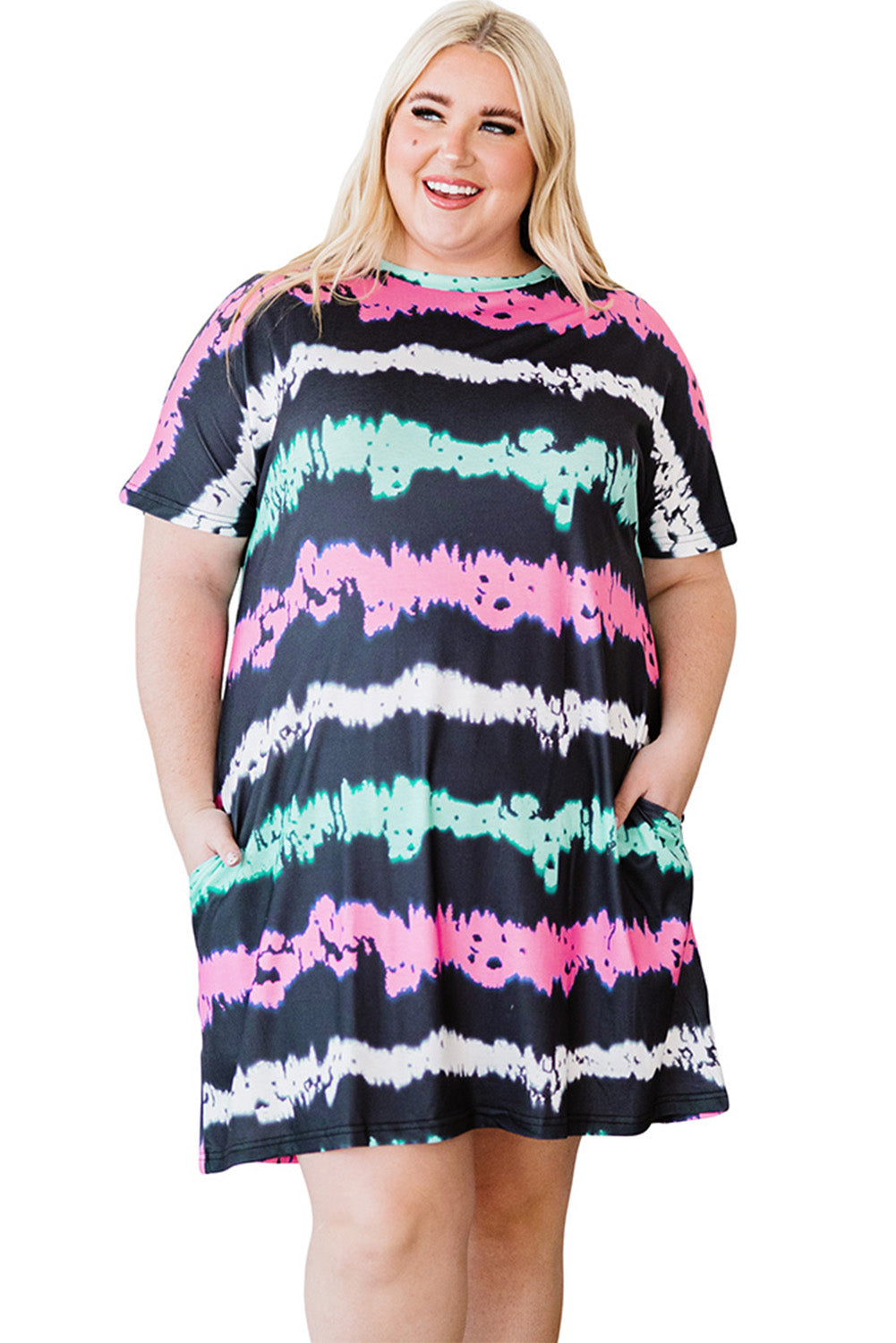 Striped Tie-Dyed Plus Size Mini Dress