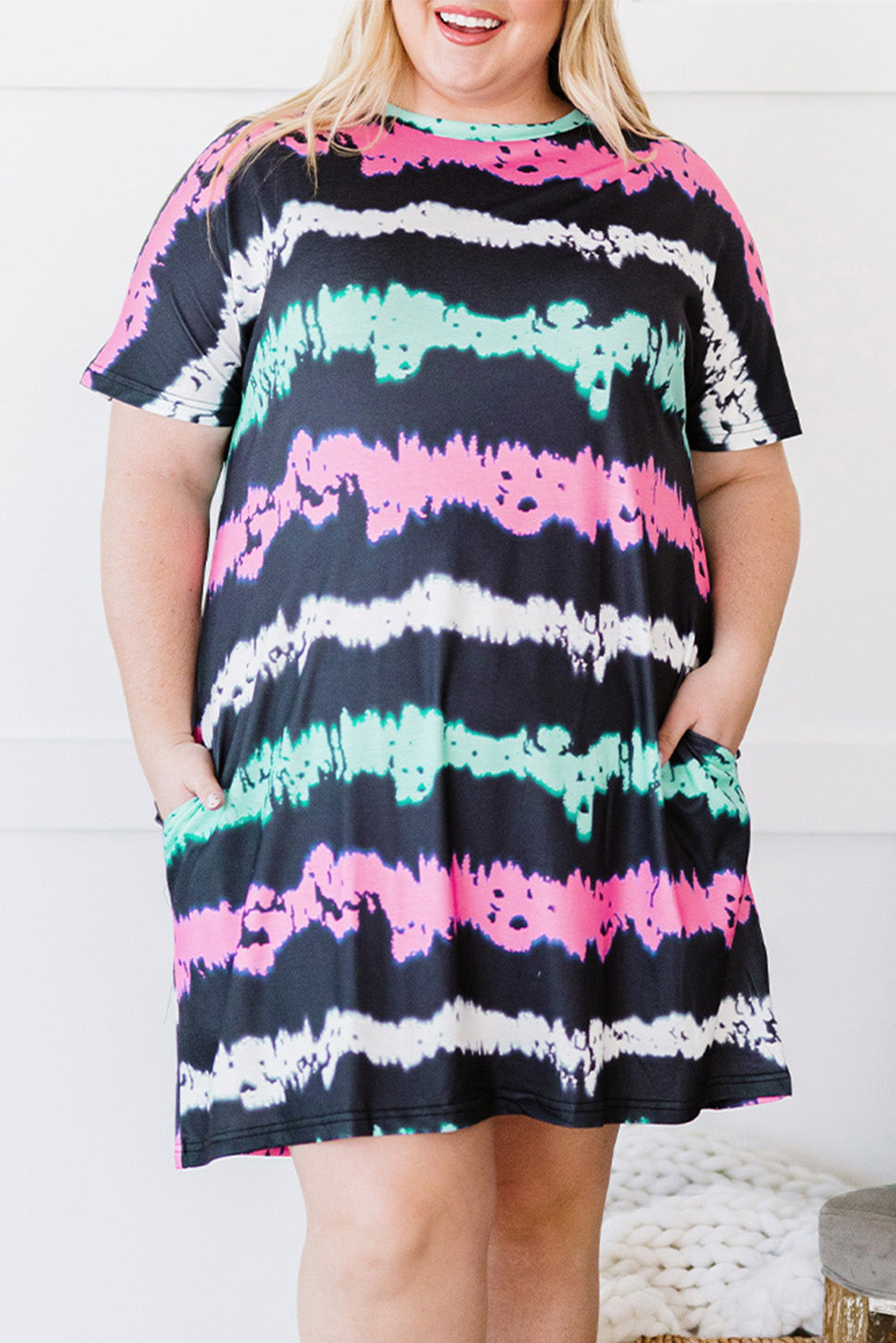Striped Tie-Dyed Plus Size Mini Dress