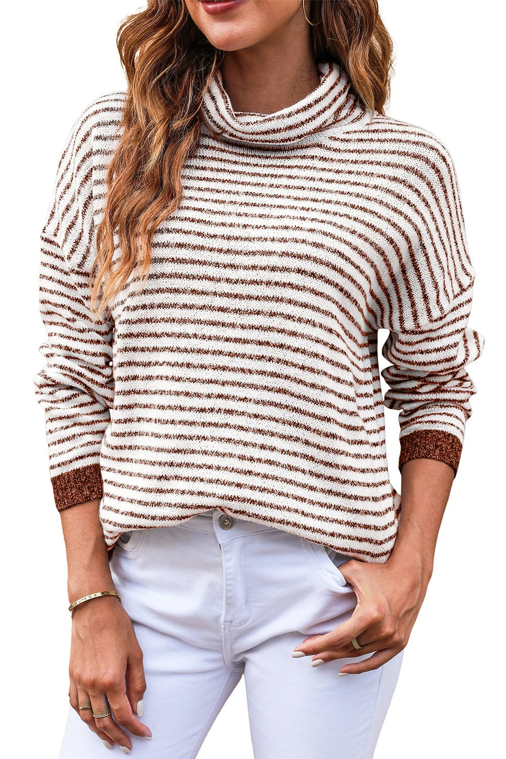 Striped Turtleneck Loose Sweater